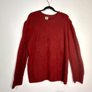 Anne Klein dark red sweater w/3 gold buttons on left shoulder. Sz XL. Preowned.